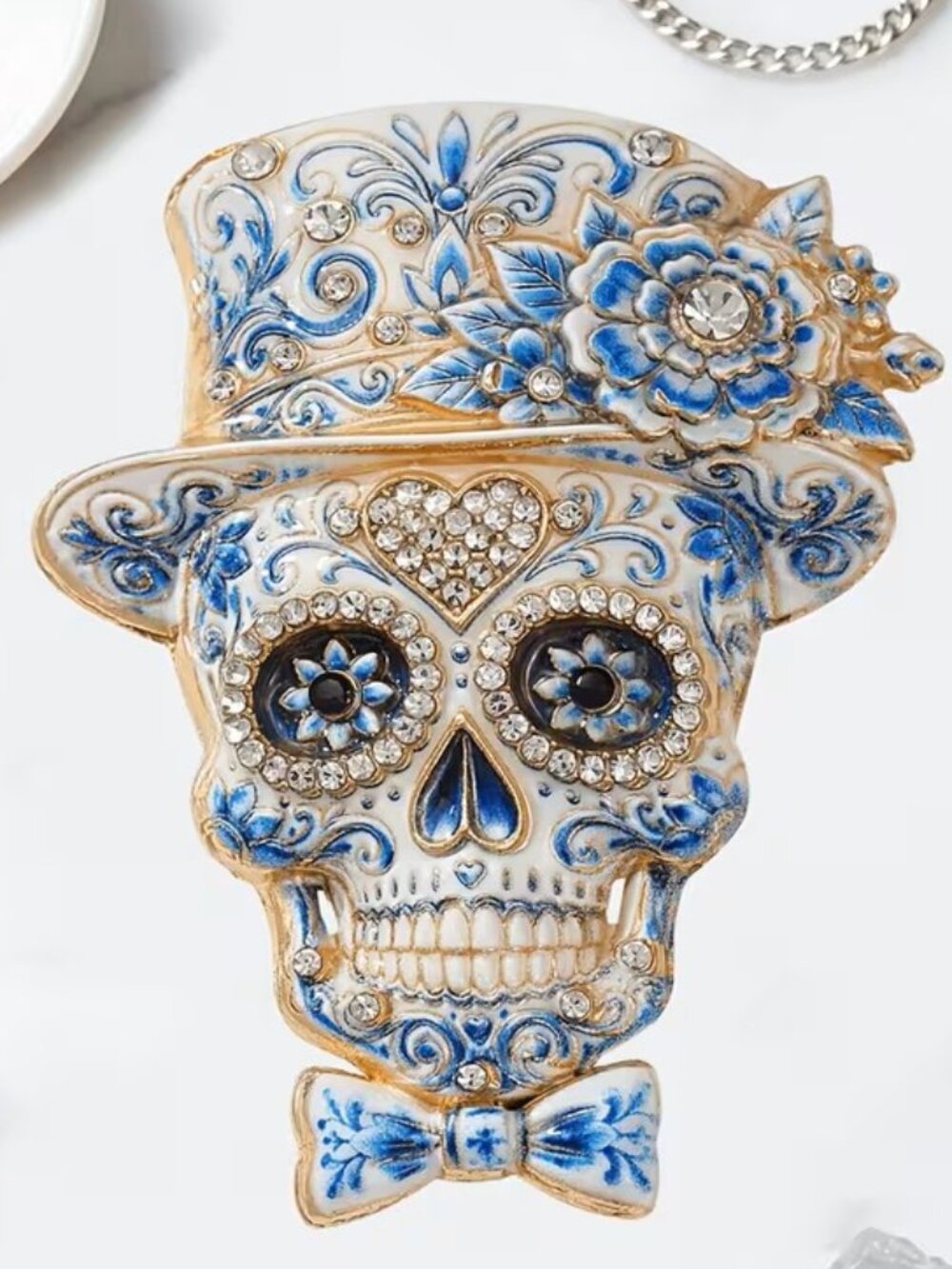 Day of the Dead Skull Enamel Brooch Inlaid Rhinestone Skull Pin Z5